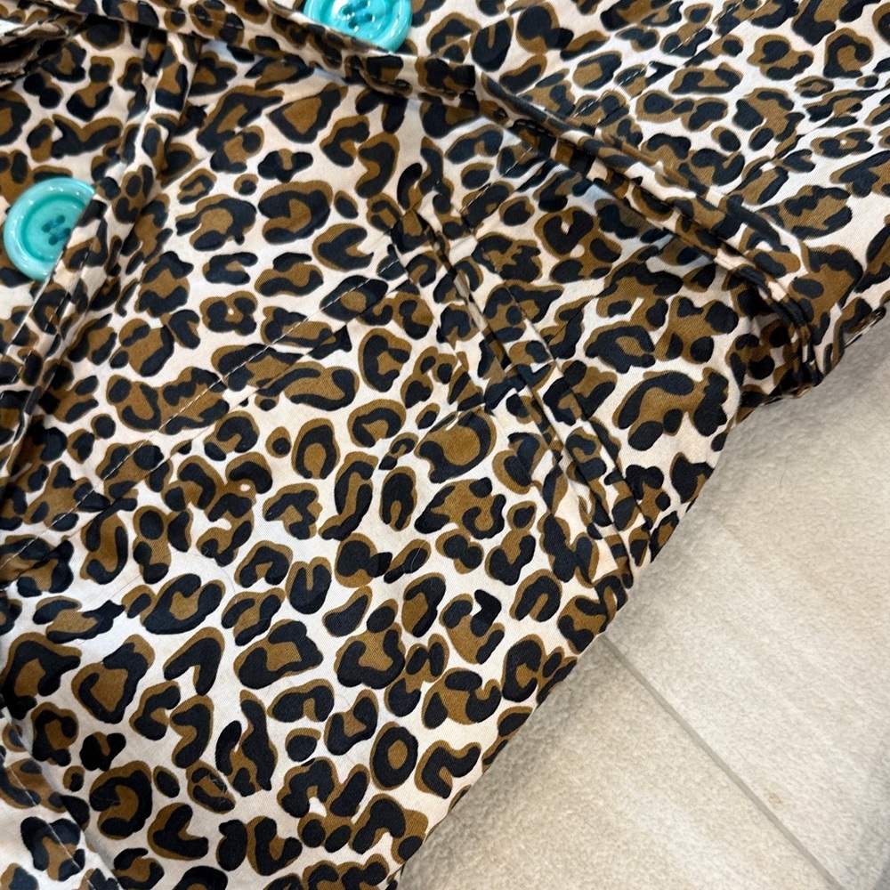 DownEast Leopard Print Trench Coat with Teal Buttons - Picture 5 of 7